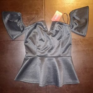 GUESS off the shoulder, peplum, black top
